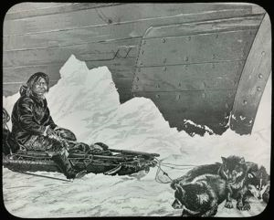 Image of Eskimo [Inuk] on Old Sledge, Engraving